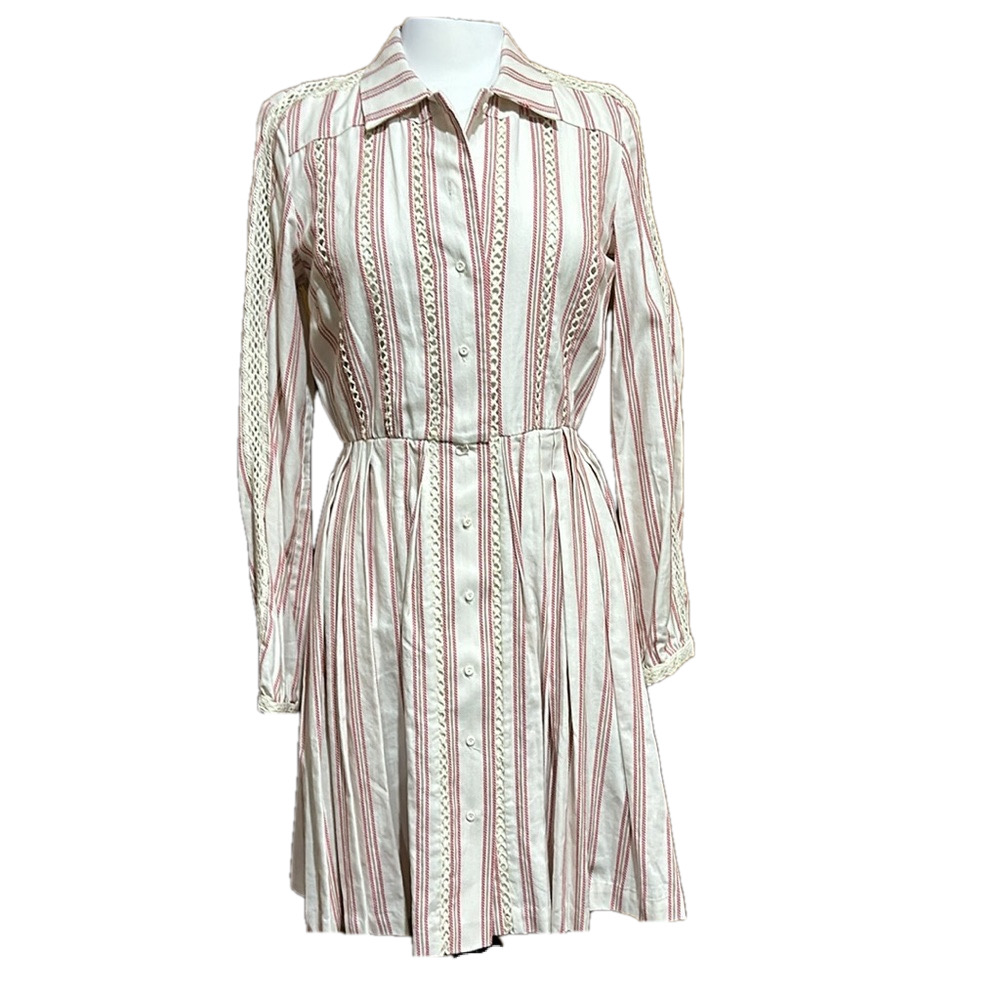 A Loves A Women's Striped Shirt Dress Size S Maroon Cream Knee Length - EUC - Picture 6 of 11